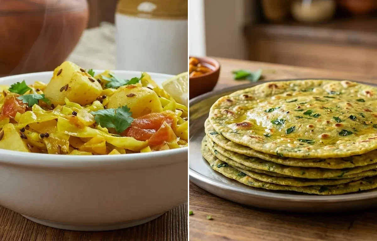 Kobi Batata nu Shaak with Methi Thepla