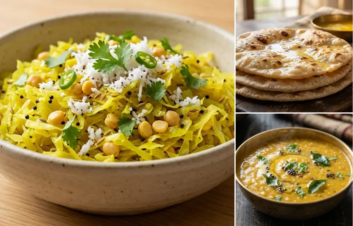 Kobichi Bhaji with Chapati and Amti Dal