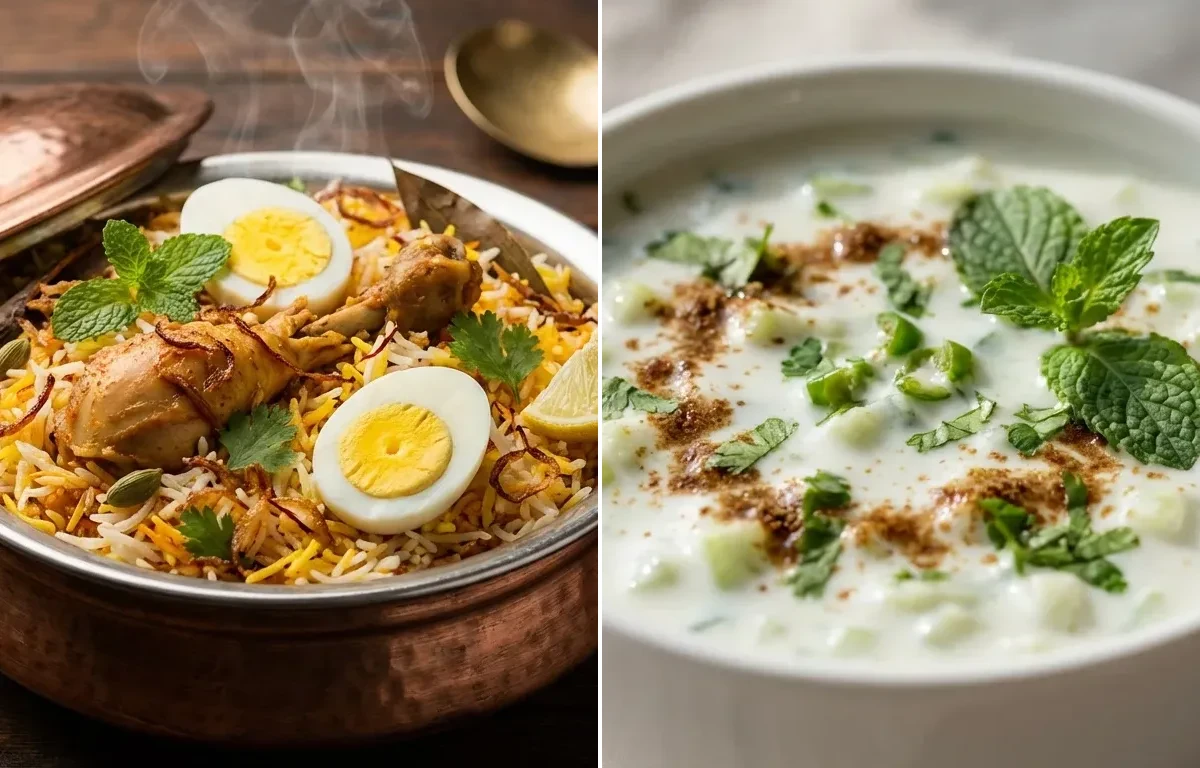 Kodi Guddu Biryani with Cucumber Raita