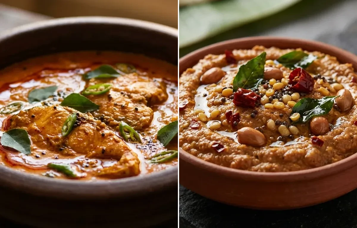 Kodo Millet Idli with Fish Curry and Peanut Chutney