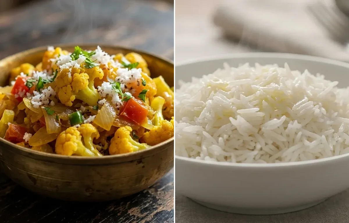 Kol Phool Bhaji with Steamed Basmati Rice