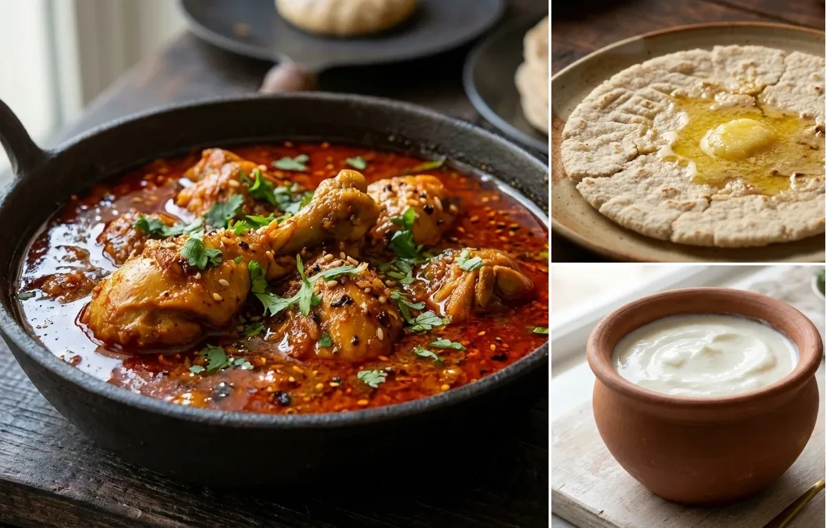 Kolhapuri Chicken Rassa with Jowar Bhakri and Curd