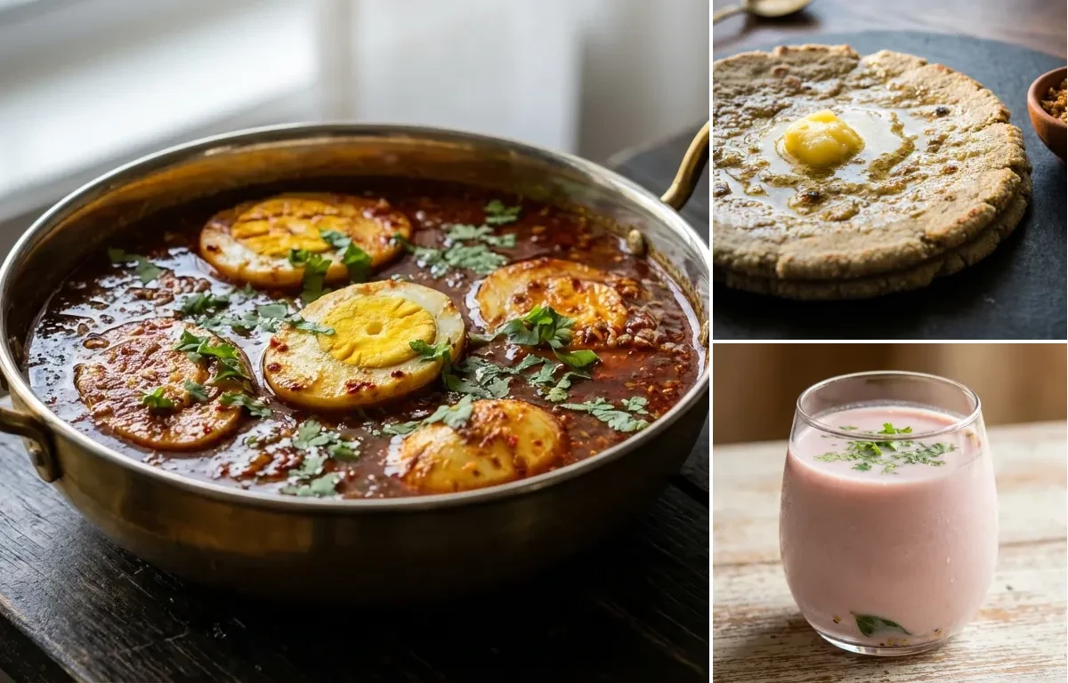 Kolhapuri Egg Curry with Bajra Bhakri and Sol Kadhi