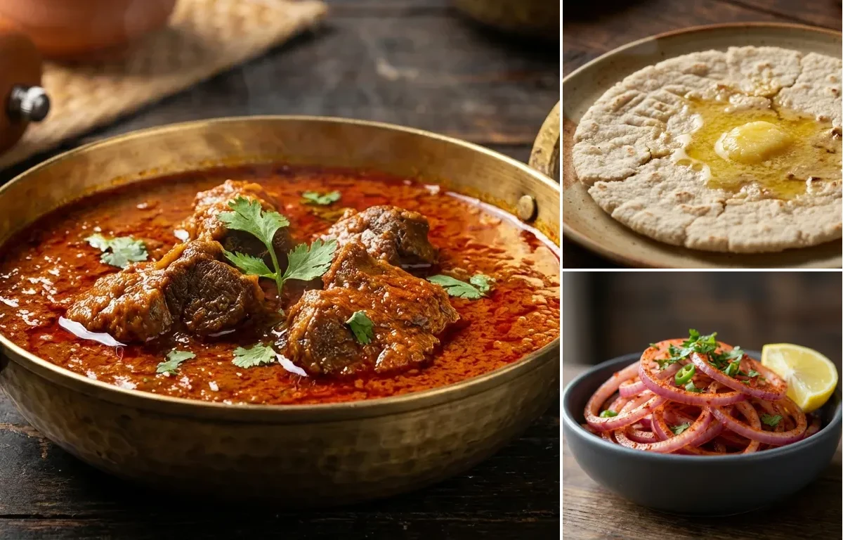 Kolhapuri Mutton Rassa with Jowar Bhakri and Lachha Pyaaz