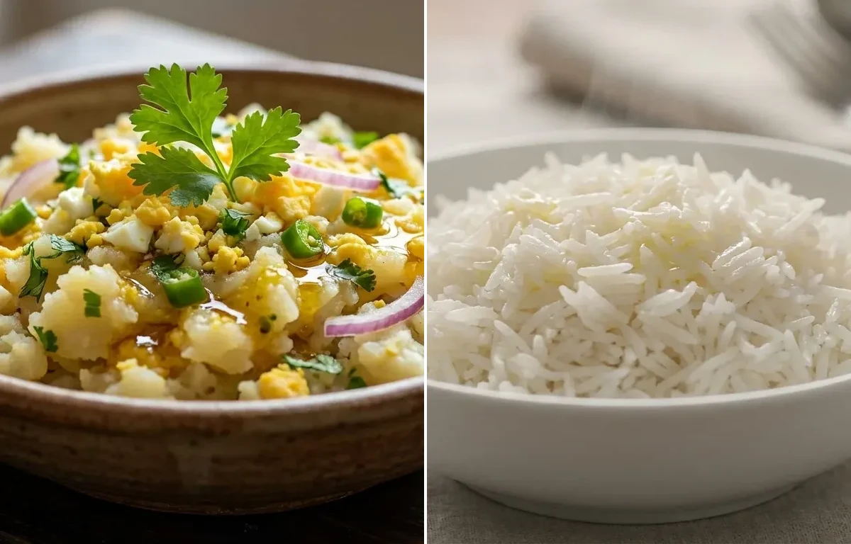 Koni aru Aloo Pitika with Steamed Basmati Rice
