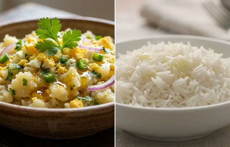 Koni aru Aloo Pitika with Steamed Basmati Rice