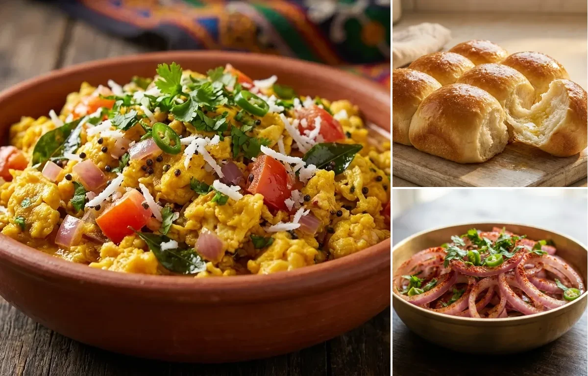 Konkani Egg Bhurji with Ladi Pav and Onion Salad