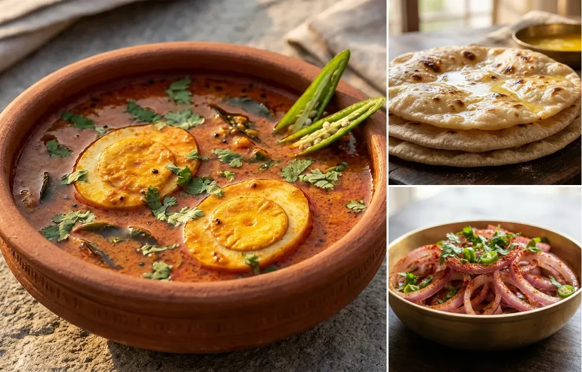 Konkani Egg Curry with Chapati and Onion Salad