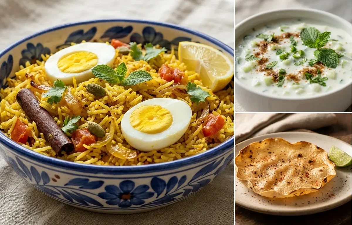 Konkani Egg Pulao with Cucumber Raita