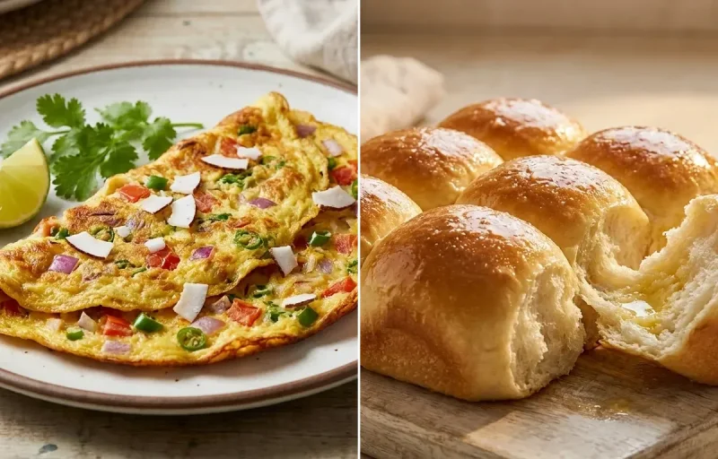 Konkani Masala Omelette with Ladi Pav