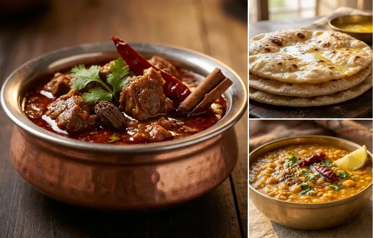 Laal Maas with Chapati and Panchmel Dal