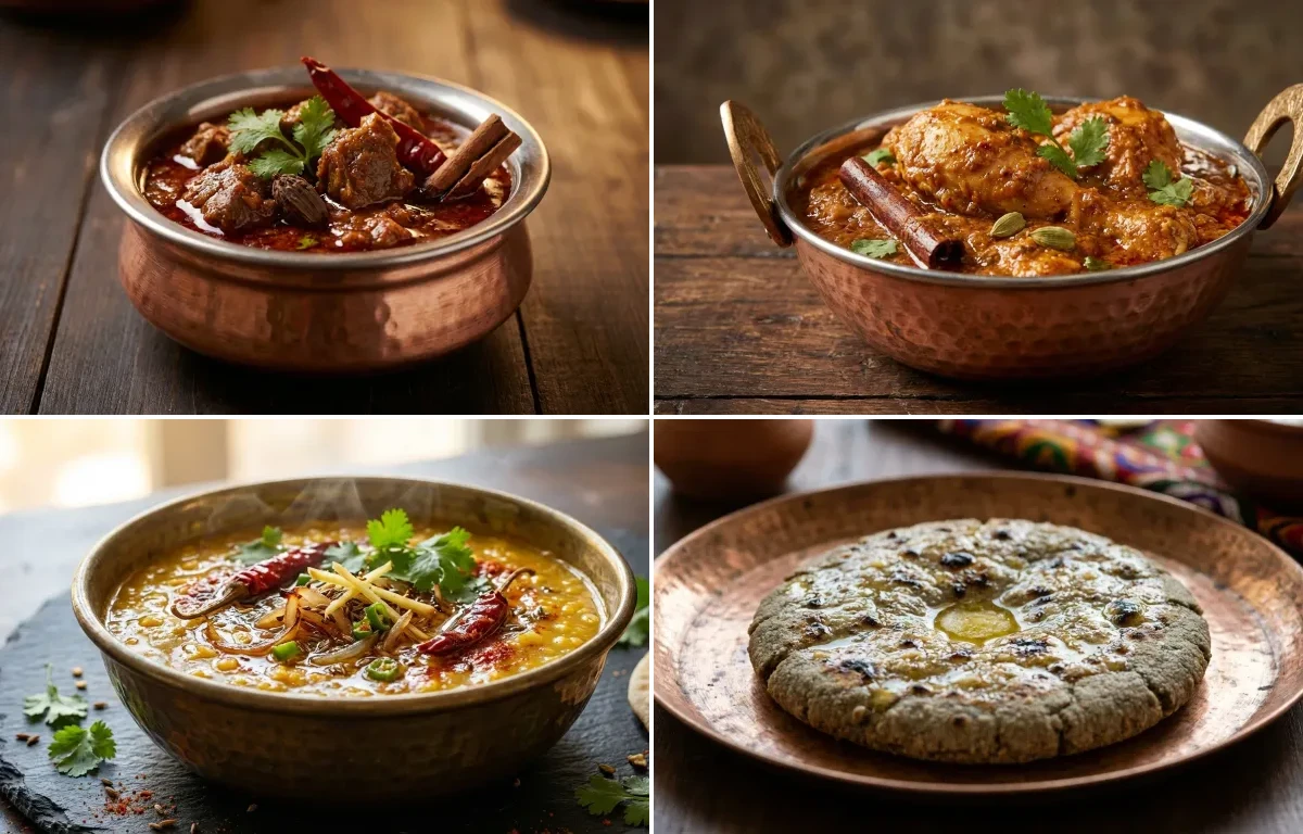 Laal Maas with Chicken Masala, Dal Tadka, Bajra Roti, Steamed Basmati Rice and Lehsun Chutney