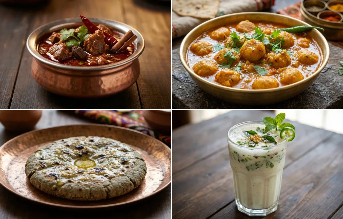 Laal Maas with Gatte ki Sabzi, Bajra Roti and Masala Chaas