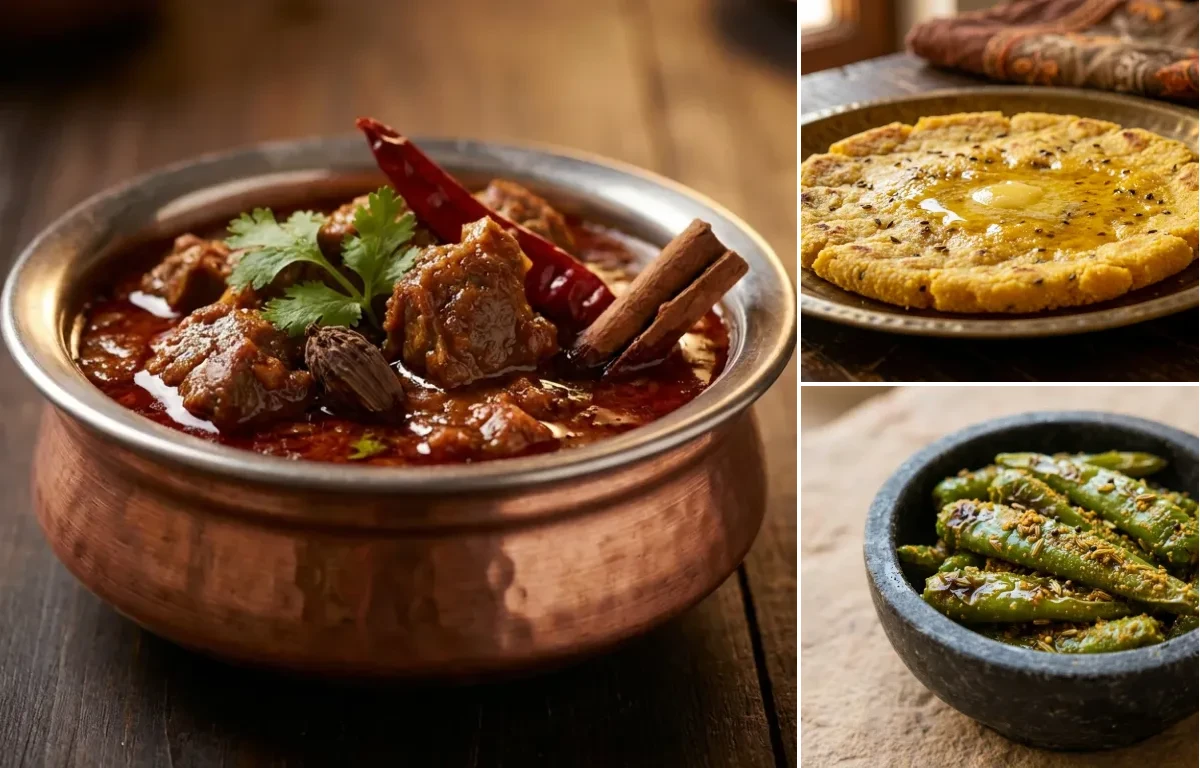 Laal Maas with Makki ki Roti and Mirchi ke Tapore