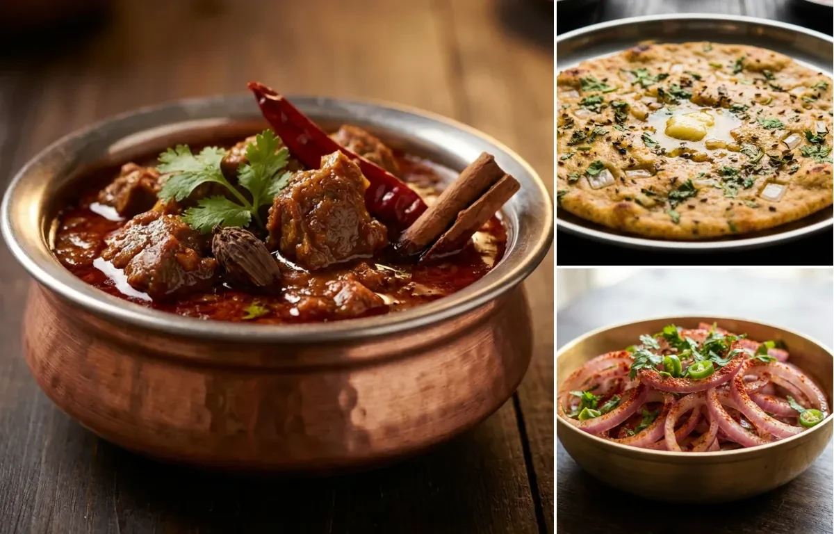 Laal Maas with Missi Roti and Onion Salad