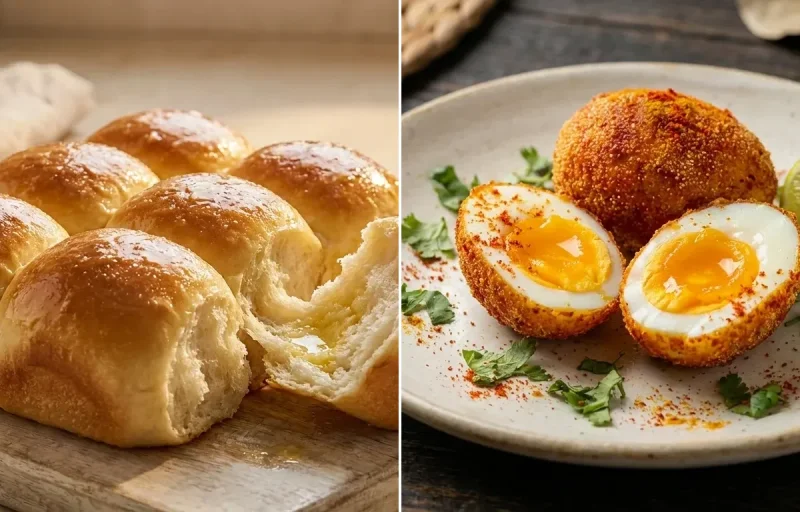Ladi Pav with Rava Fried Egg