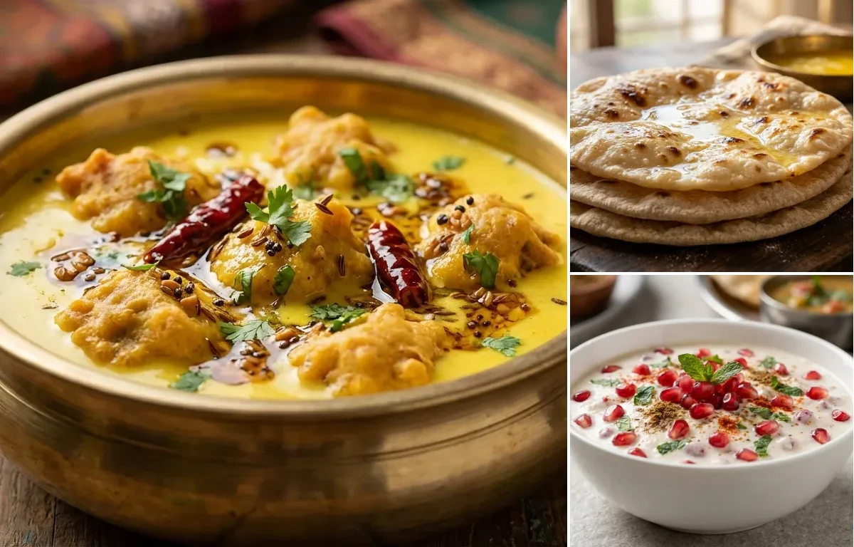 Lamb Curry with Kadhi Pakora, Chapati and Pomegranate Raita