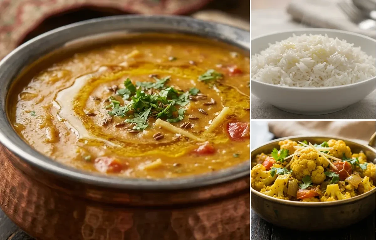 Langar Dal with Steamed Basmati Rice and Gobi Sabzi