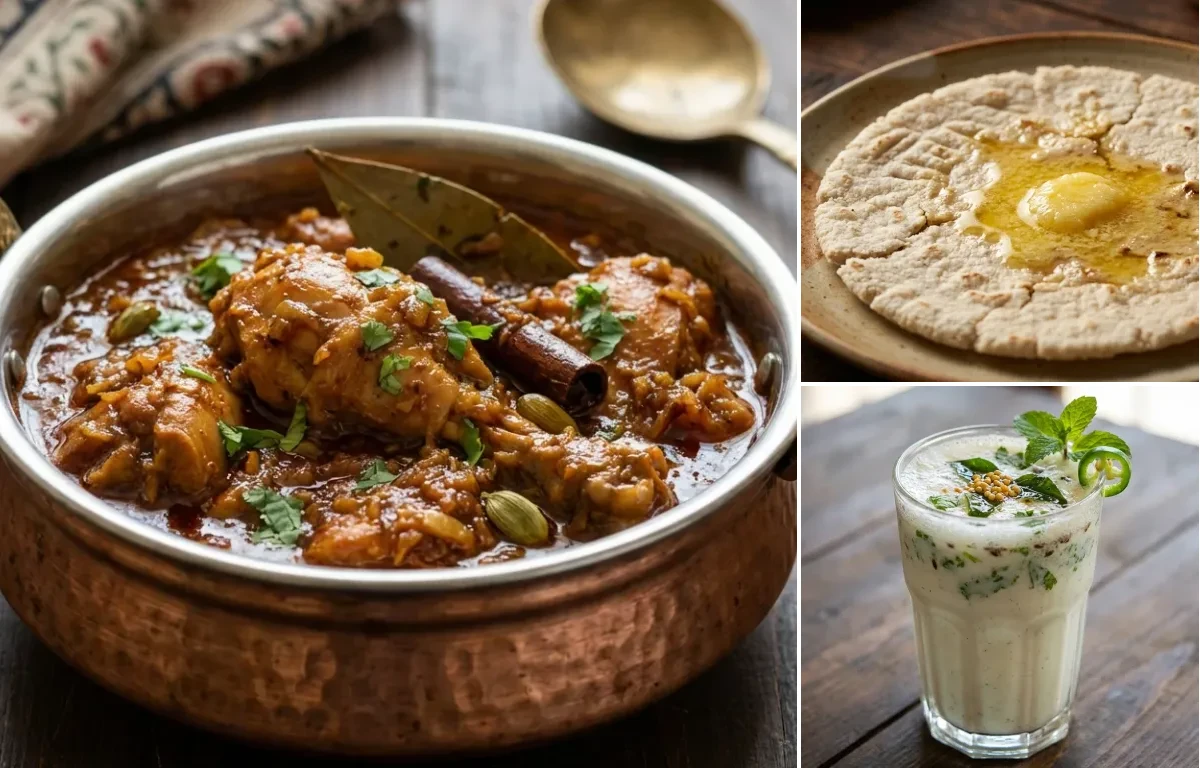 Lasan ma Marghi with Jowar Bhakri and Masala Chaas