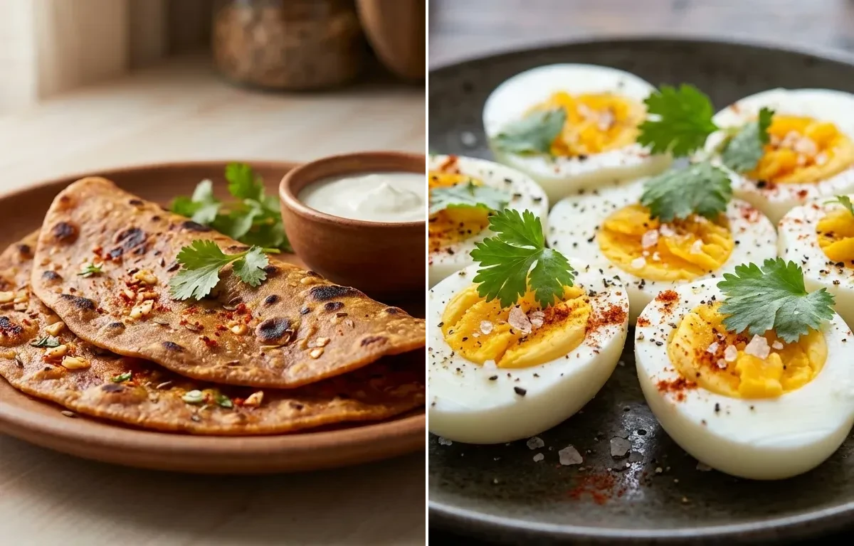 Lasan ni Chutney Thepla with Boiled Egg
