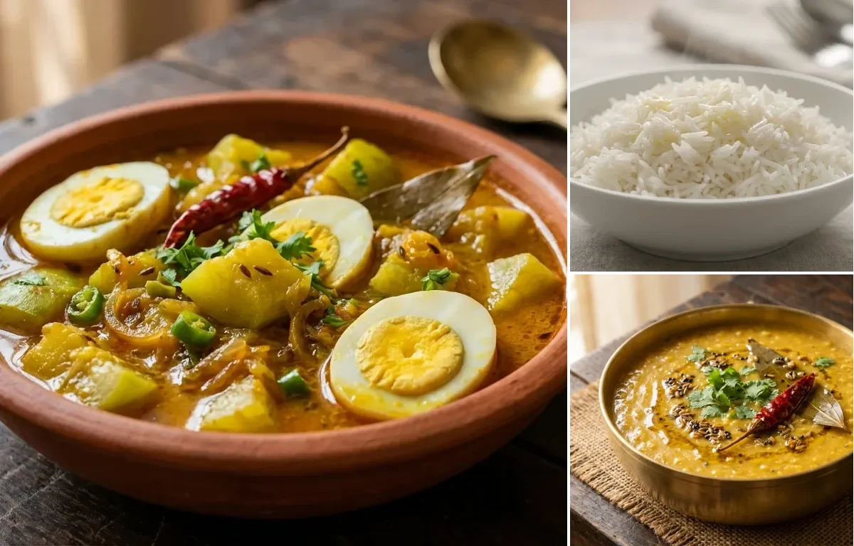 Lau aru Koni Anja with Steamed Basmati Rice and Bootor Dail