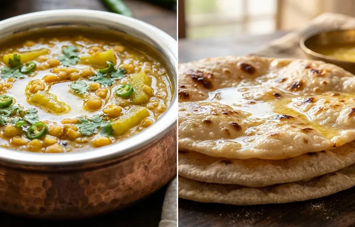 Lauki Chana Dal with Whole Wheat Pita, Chapati and Plain Yogurt Cup