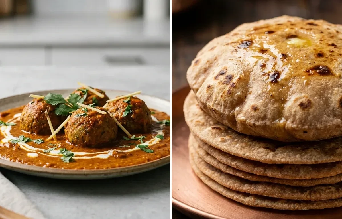 Lauki Kofta Curry (Non-Fried) with Whole Wheat Roti