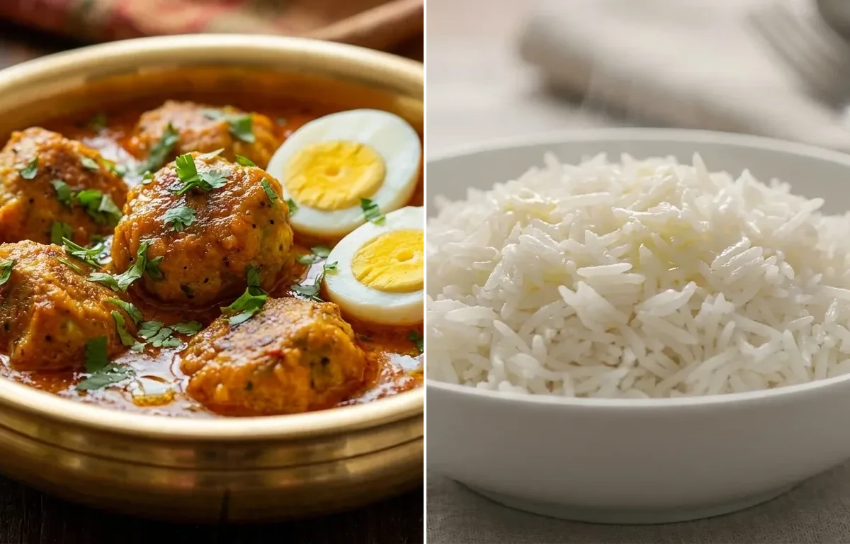 Lauki Kofta Curry with Egg with Steamed Basmati Rice