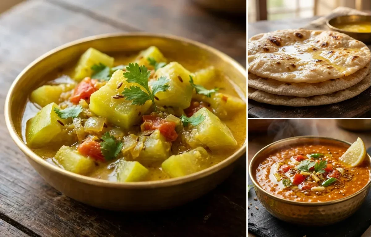 Lauki Sabzi with Chapati and Masoor Dal Tadka