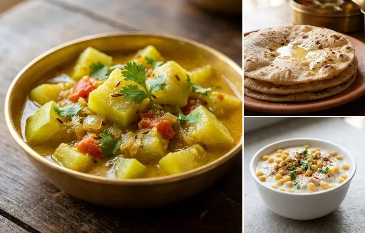 Lauki Sabzi with Roti and Boondi Raita