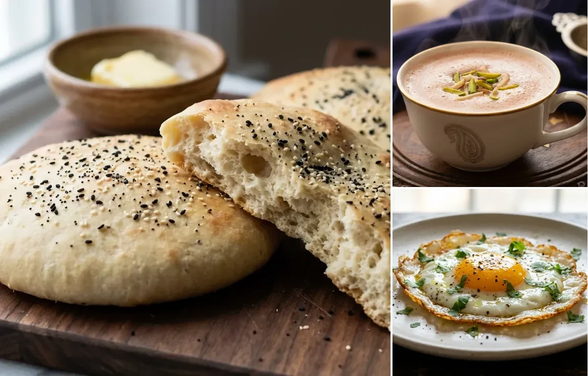 Lavasa Bread with Noon Chai and Fried Egg with Black Pepper