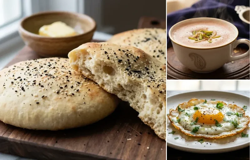 Lavasa Bread with Noon Chai and Fried Egg with Black Pepper