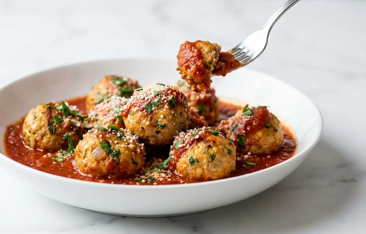 Lean Turkey Meatballs with Zucchini Noodles with Marinara