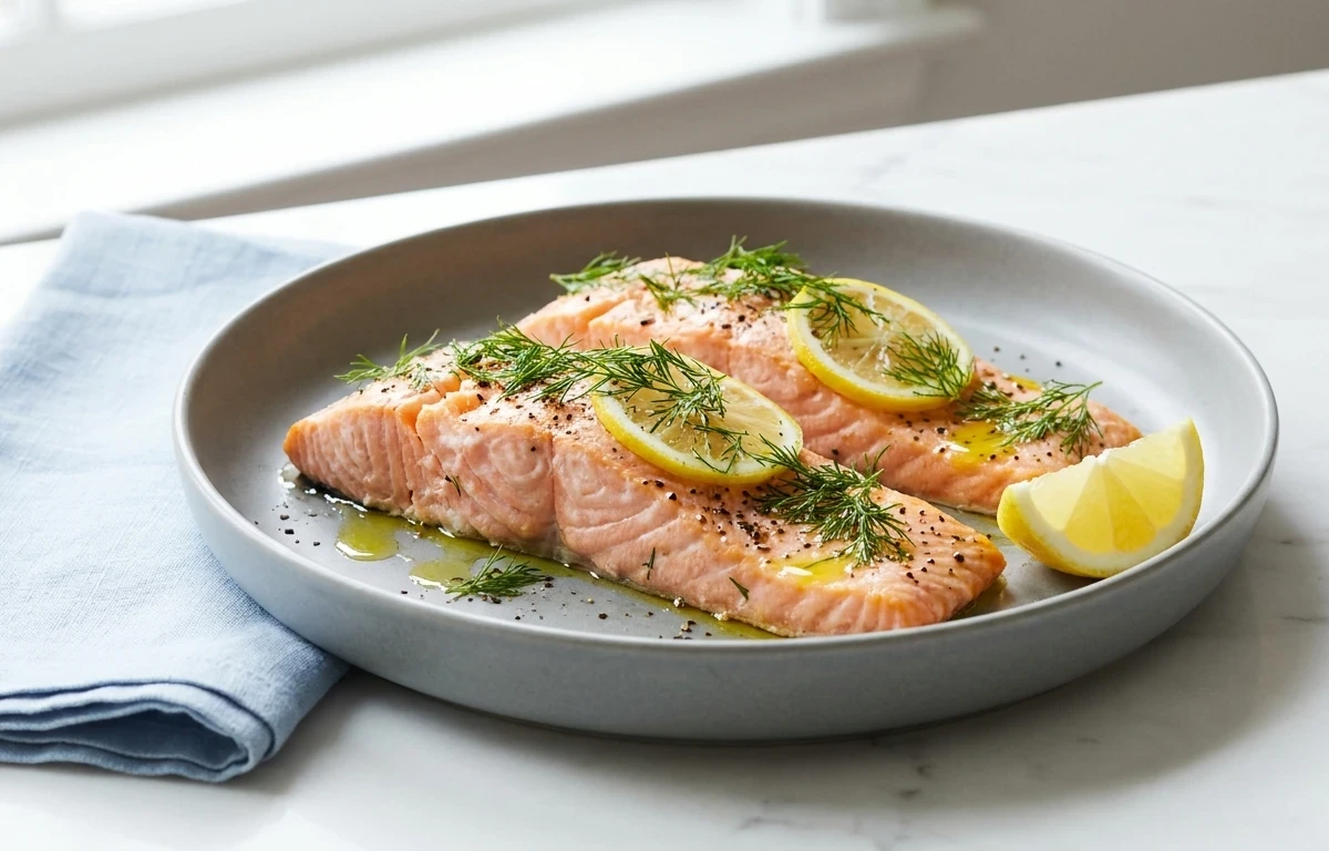Lemon Dill Baked Salmon with Simple Boiled Quinoa and Roasted Asparagus with Black Pepper
