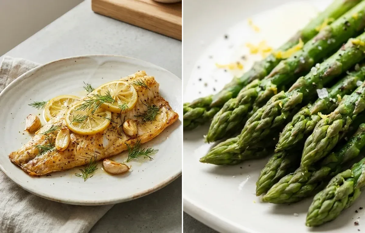 Lemon-Garlic Baked Fish with Steamed Asparagus