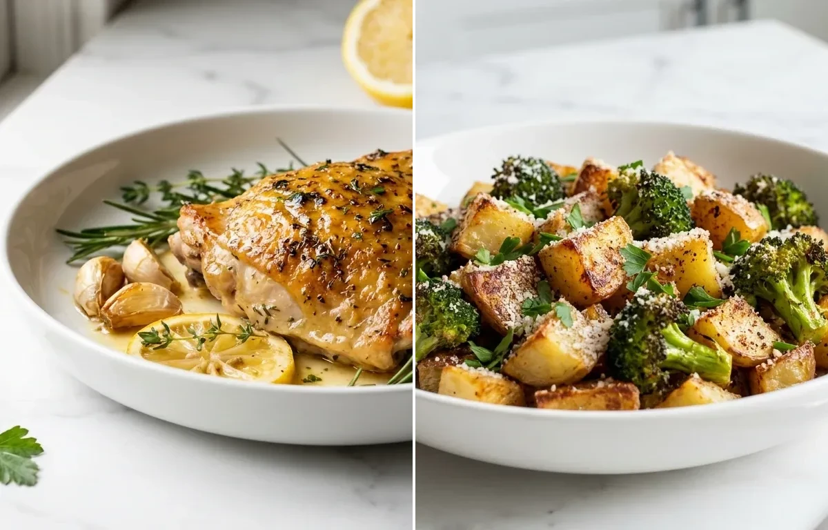 Lemon Herb Chicken Thighs with Roasted Potatoes and Broccoli