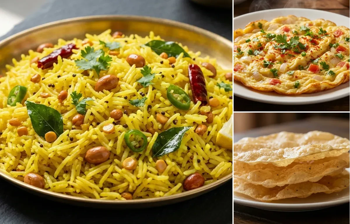Lemon Rice with Masala Omelette and Pappadam