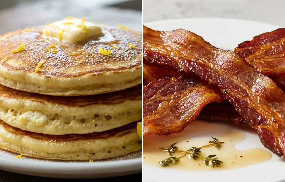Lemon Ricotta Pancakes with Pan-Fried Bacon