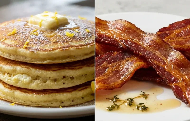 Lemon Ricotta Pancakes with Pan-Fried Bacon