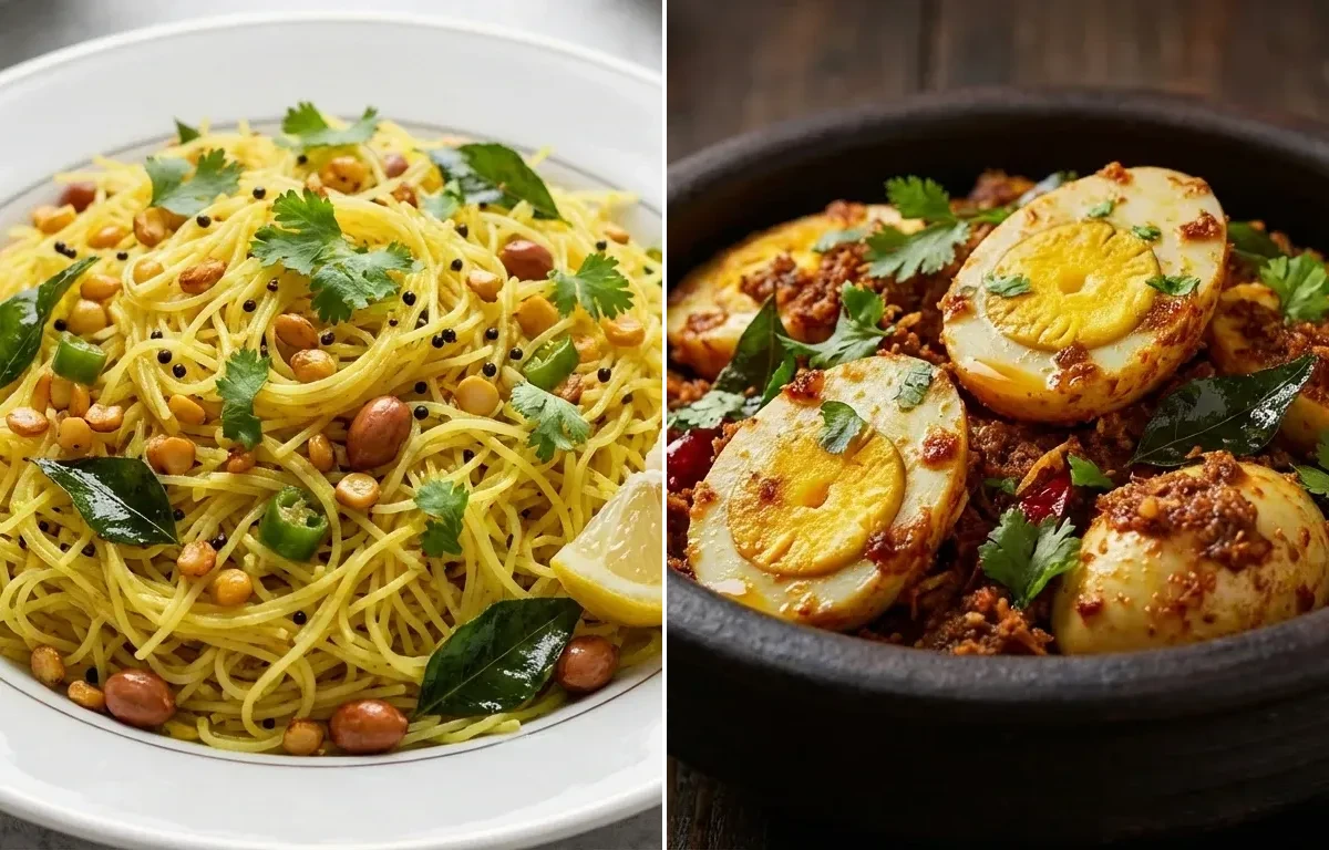 Lemon Sevai with Mangalorean Egg Sukka