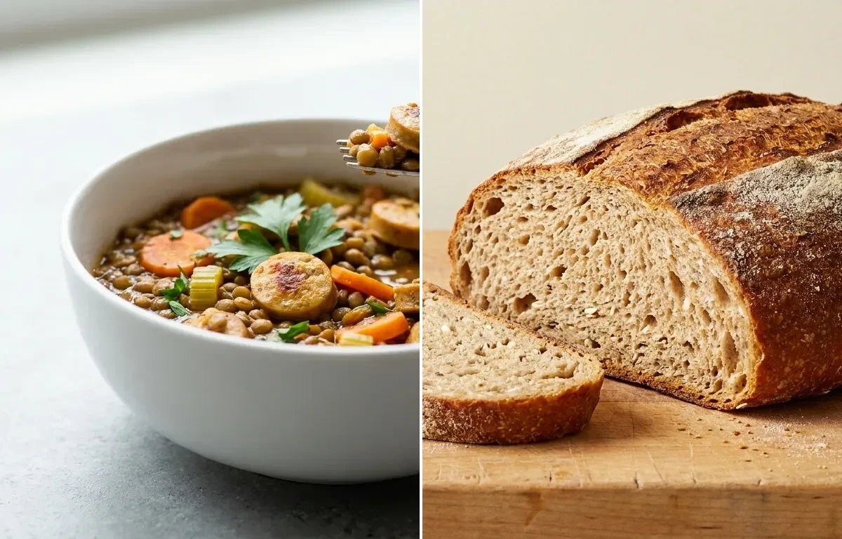 Lentil and Chicken Sausage Stew with Kale with Whole Grain Bread