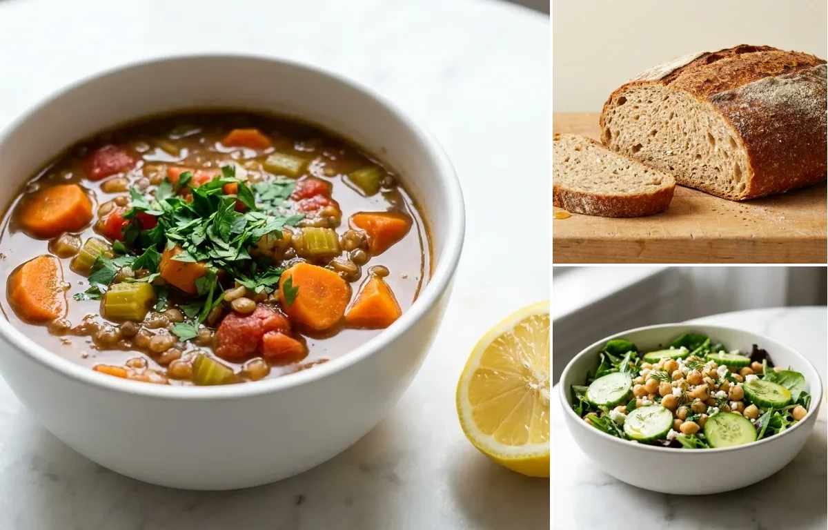 Lentil Soup with Whole Grain Bread with Chickpea Side Salad