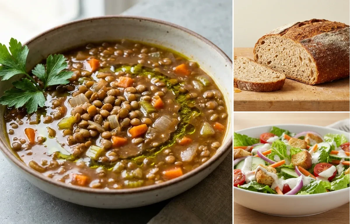 Lentil Soup with Whole Grain Bread with Side Salad