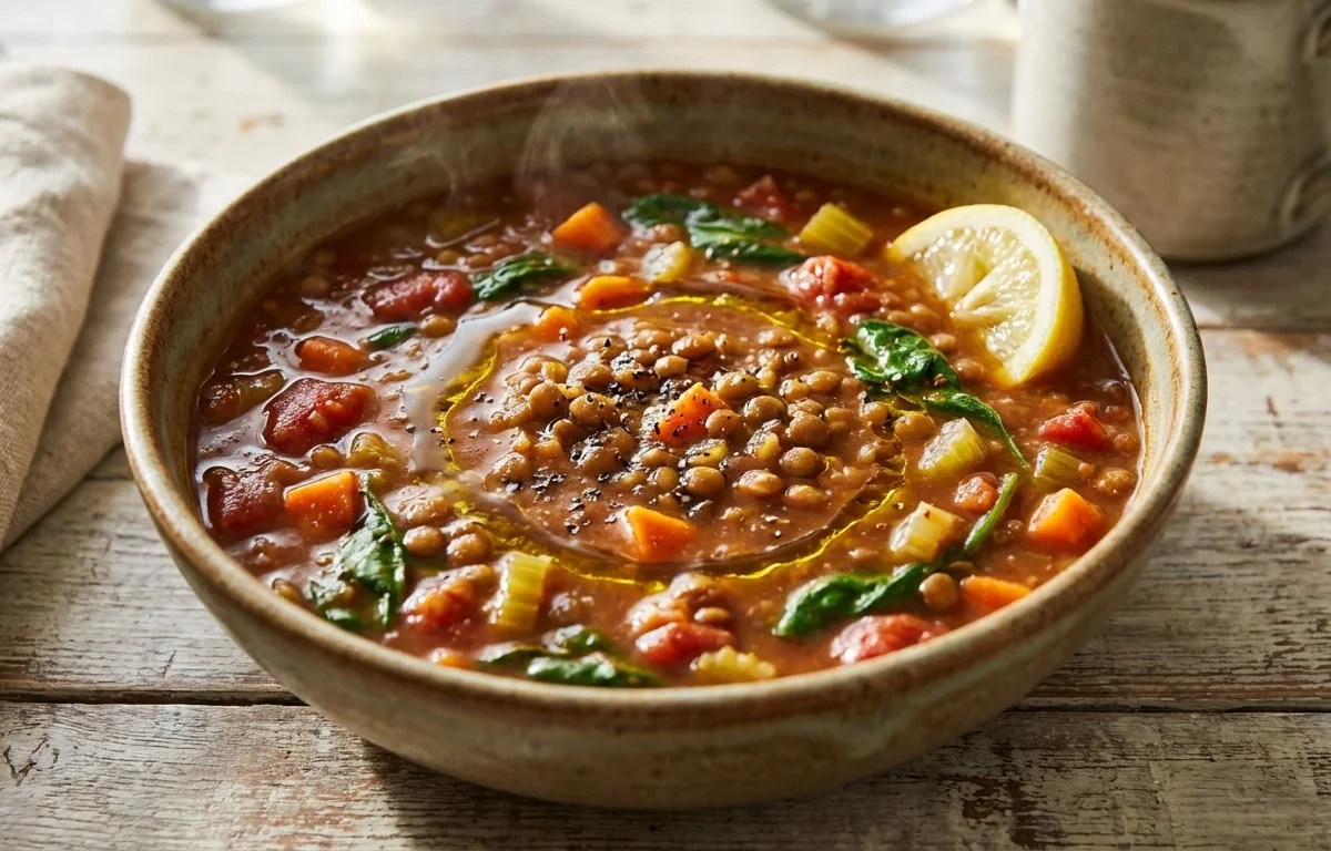 Lentil Soup with Whole Wheat Pita and Mixed Greens Salad with Vinaigrette