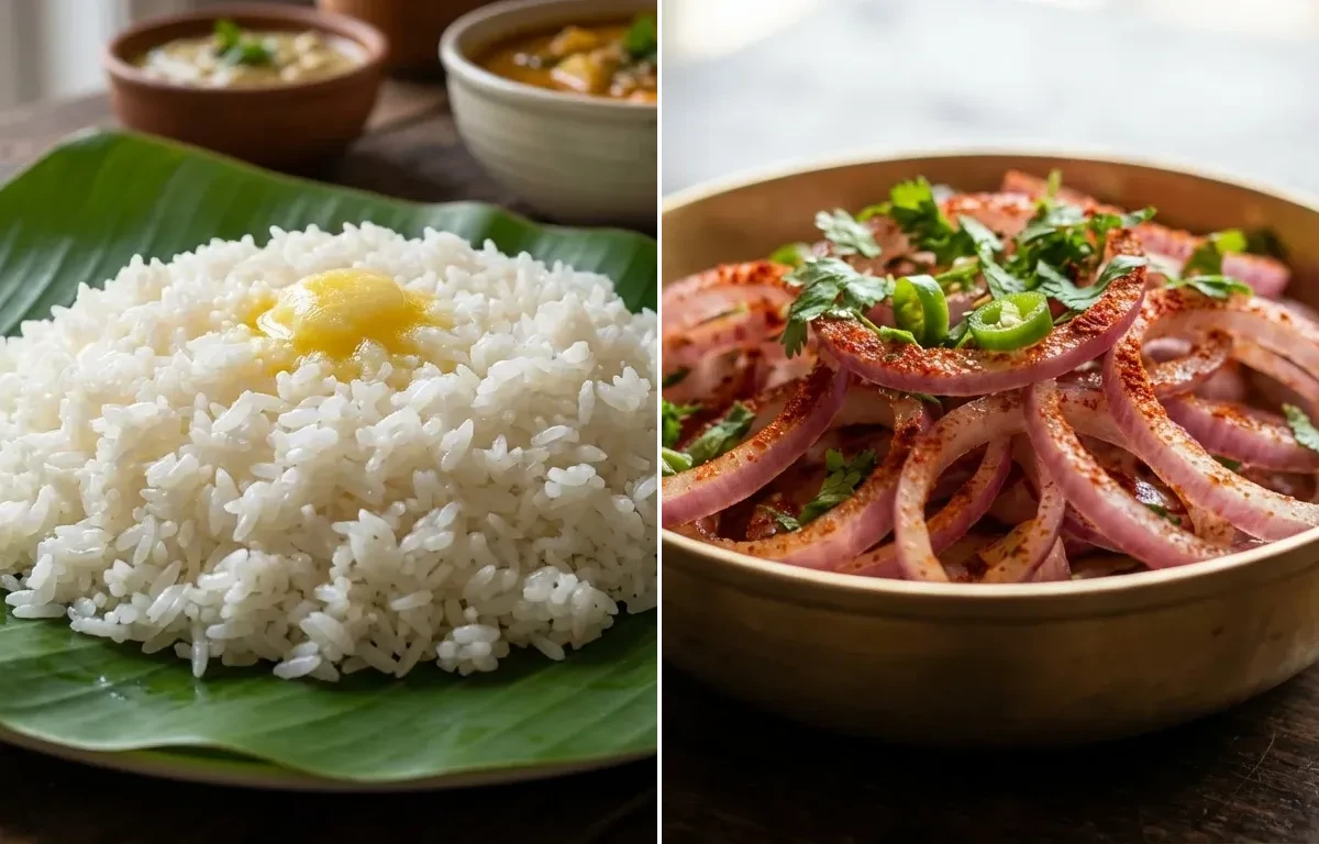 Lentil Stew with Steamed Rice and Onion Salad