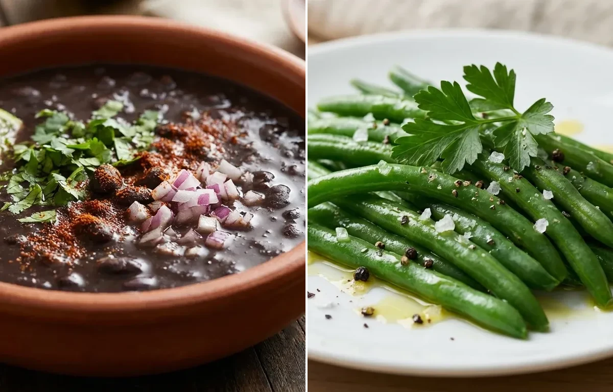 Whole Wheat Crackers with Black Bean Soup and Steamed Green Beans
