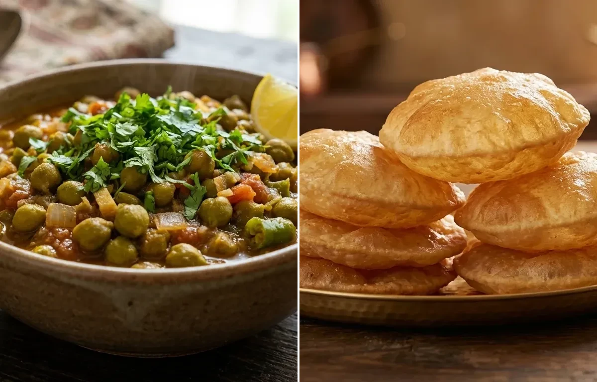 Lila Chana nu Shaak with Puri