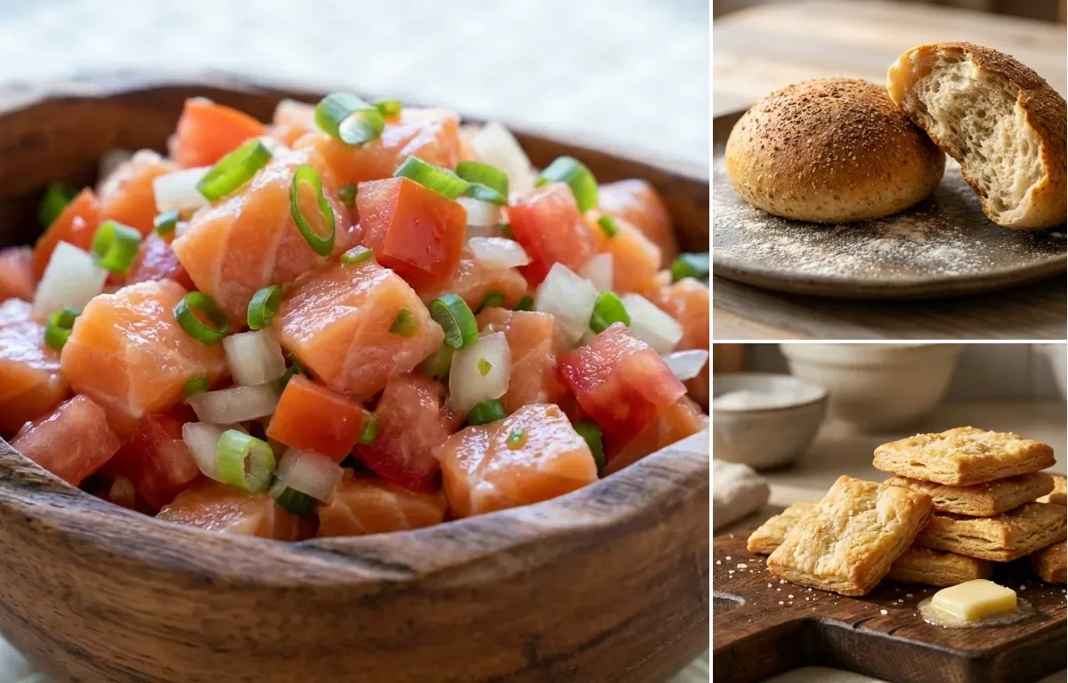 Lomi-Lomi Salmon with Goan Poi and Buttery Crackers