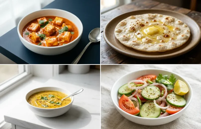 Paneer Makhani with Jowar Roti with Toor Dal with Jeera Rice with Green Salad