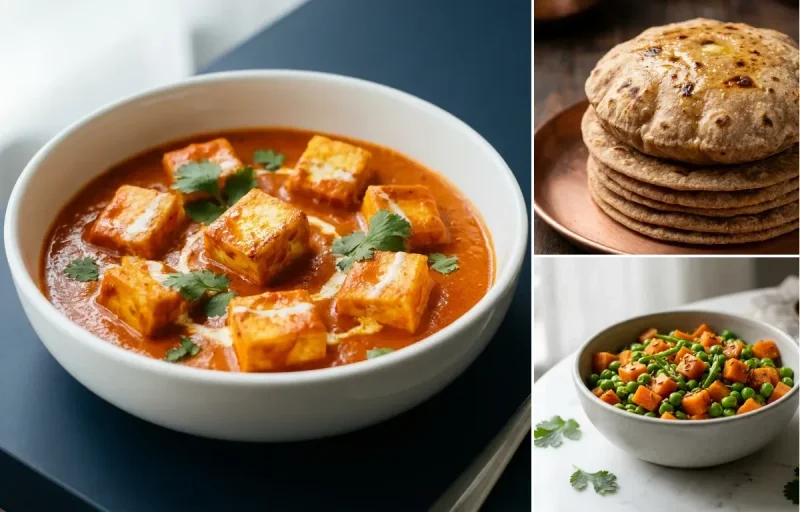 Paneer Makhani with Whole Wheat Roti with Peas Carrot Sabzi